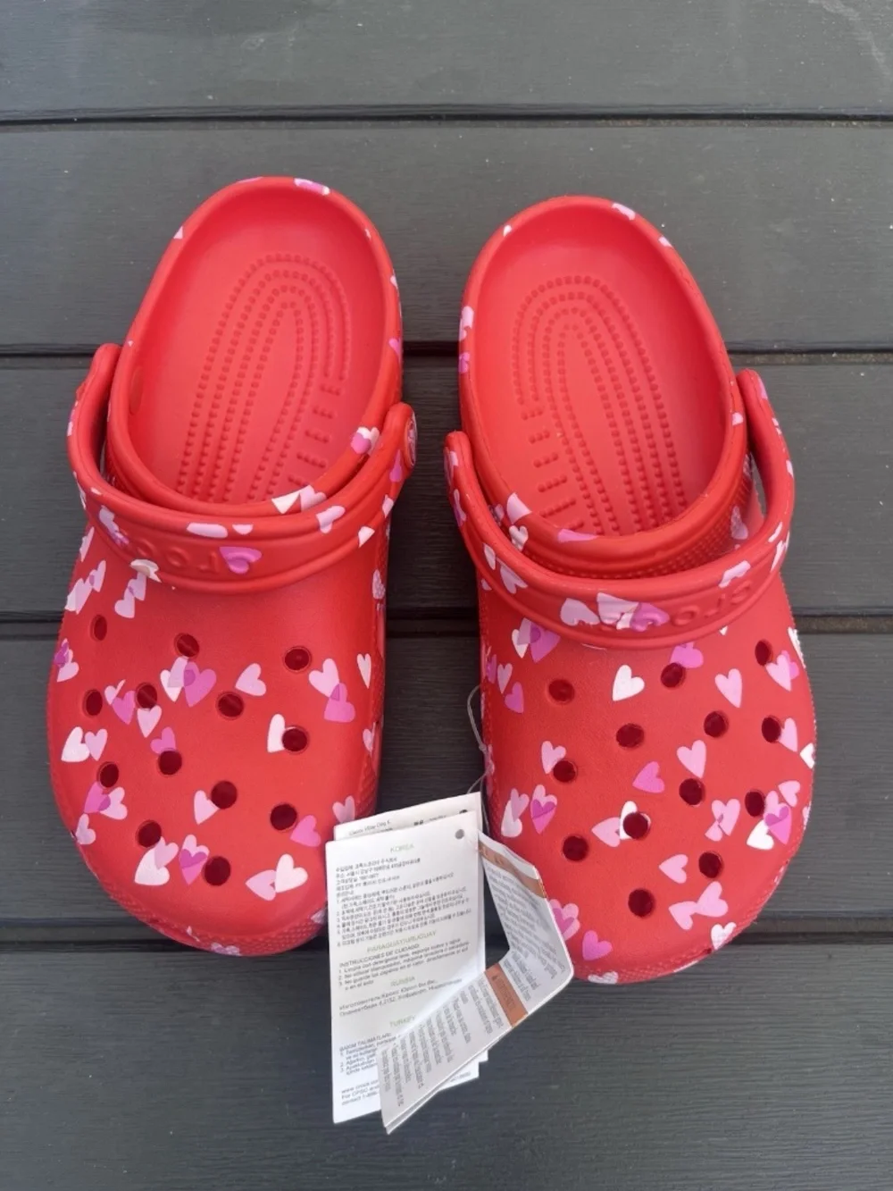 NWT Big Kid Crocs Size 5 Red Hearts Valentines Day Can Fit Women’s